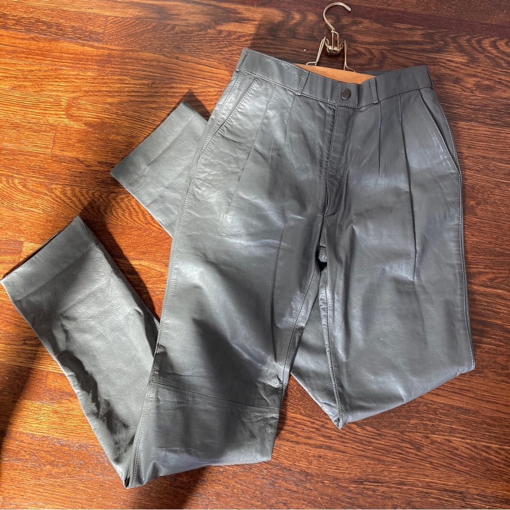 VINTAGE GRAY HIGH RISE LEATHER PANTS - Picture 3 of 5